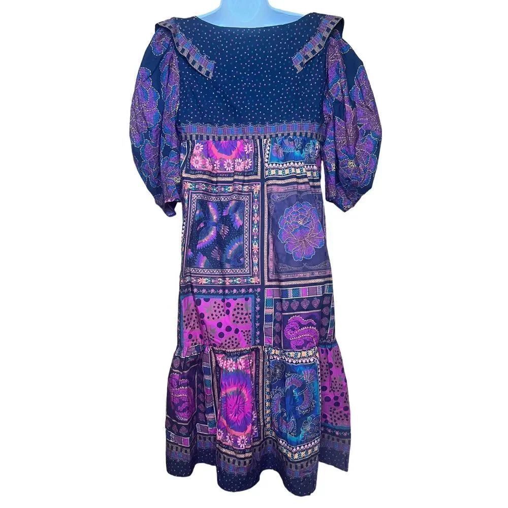 Farm Rio Mixed Scarves Patchwork Frill Layered Dress NWT Size Small - Picture 5 of 8